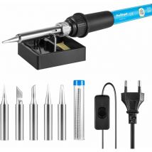 Fer à Souder Kit de Soudure 60W 220V à Température Réglable avec 5 têtes à Soudure,Support Pour Fer à Souder, Fil en étain