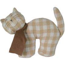 Ferme-porte en tissu avec motif de chat, carreaux crème 30x6x26 cm