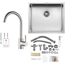 Spülbecken Edelstahl, Spüle Küche 1 becken 50 x 43 cm + Niederdruck Küchenarmatur, für ab 60er Unterschrank