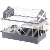 Ferplast - Jaula Conejos Barn 100 - Hábitat Interactivo en 2 Niveles, Techo Abrible - Puerta y Escalera - Accesorios Incluidos, Fácil Limpieza