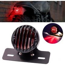 Feu Arrière Rond Noir pour Moto - Avec Support de Plaque d'Immatriculation, 12V