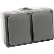 Feuchtraum Doppelsteckdose Serie Secure Aufputz IP44 250V grau 2-fach Steckdose