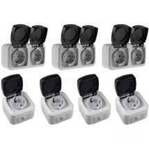 Feuchtraum Set 7 teilig 1-fach 2-fach Steckdosen ap IP44 Aufputz