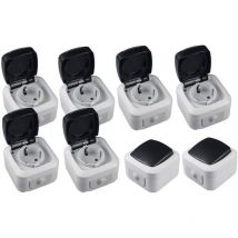 Feuchtraum Set 6x Steckdose 2x Wechselschalter Aufputz IP44