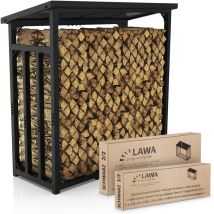 Lawa Living And Lifestyle - Kaminholzregal außen Metall verzinkt 188x70x188 schwarz, Stapelhilfe Brennholz Lager für Feuer Holz Unterstand mit Dach