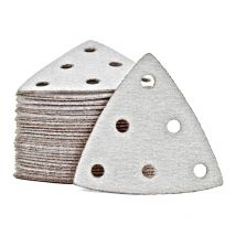Shark Feuilles abrasives auto-agrippantes, 93 mm, 6 trous, p. Ponceuses delta, Corindon normal (Lot de 50) G150 - Miotools