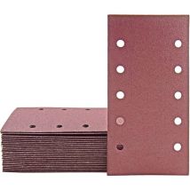 Fox Feuilles abrasives auto-agrippantes, 230 x 115 mm, 10 trous, p. Ponceuses vibrantes, Corindon normal (Lot de 50) G80 - Miotools