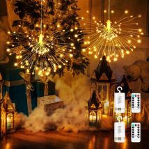 Feux d'artifice, 2 pièces, guirlande lumineuse d'intérieur, étanche, 8 modes, avec télécommande, décoration pour chambre à coucher, fête en plein air
