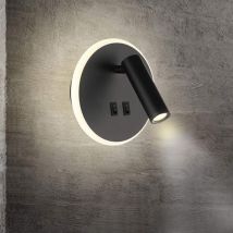 Umnuou - Feux de chevet led Lampe murale hotel intérieur Lumières mural lit Lampe murale couloir avec interrupteur Noir 9W 3000K lumière chaude(Rond)