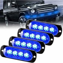Feux Stroboscopique Urgent Avertissement Flash Danger Lampe d'avertissement 4 led Bleu pour Véhicule Camion Remorque 12-24V (4pcs)