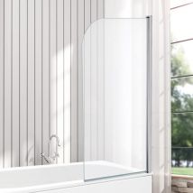 Veebath - NCEU010 Pannello in Vetro temperato di Sicurezza per Vasca da Bagno, 6 mm, con Bordo Curvo, 1400 x 800 mm, Finitura cromata