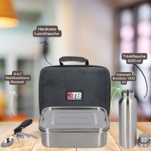 Toolbrothers - Fiambrera Fan en estuche rígido estanco de acero inoxidable con compartimentos separadores y tapa de acero inoxidable de 1200 ml +