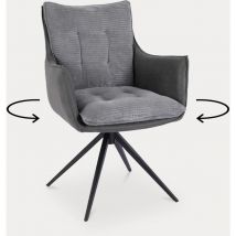 Mobilier Deco - fidji - Chaise pivotante bi-matière velours gris pieds en métal noir
