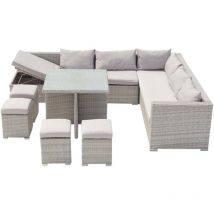 Concept-usine - Fidji Gris : salon de jardin encastrable en résine tressée 10 personnes