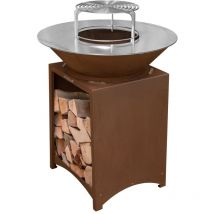 Monmobilierdesign - fiesta Brasero haut acier corten avec plaque et grille amovible inox barbecue plancha extérieur ø 100 cm