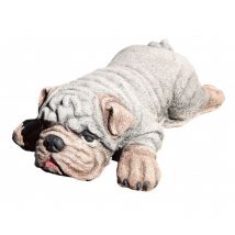 Figura de jardín Perro Bulldog 21cm. Fabricado en hormigón piedra. Real.