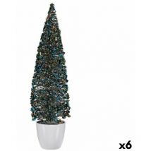 Krist+ - Figura Decorativa Árbol de Navidad Azul Dorado Plástico 10 x 38 x 10 cm (6 Unidades)
