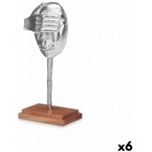 Figura decorativa cara plateado madera metal 16 x 34 x 10 cm