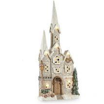 Figura decorativa casa navidad luz led música gris blanco marrón verde magnesio 20 x 125 x 55 cm