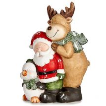 Krist+ - Figura Decorativa Navidad Blanco Marrón Negro Verde Cerámica 14 x 37,5 x 27,5 cm