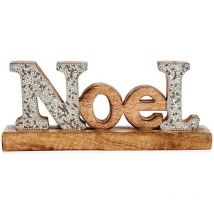 Figura decorativa noel purpurina 6,5 x 10 x 25 cm plateado madera