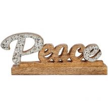 Figura decorativa peace purpurina 6 x 13 x 31 cm plateado madera