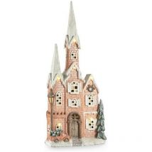 Krist+ - Figura decorativa casa navidad luz led rosa música blanco marrón verde magnesio 20 x 125 x 55 cm