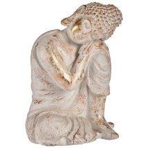 Ibergarden - Figure de jardin décorative Bouddha en polyrésine blanc/doré (28,5 x 43,5 x 37 cm)