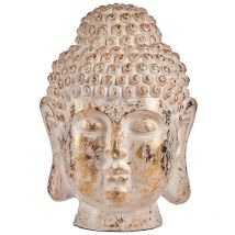 Ibergarden - Figure décorative de jardin tête de bouddha polyrésine blanc/doré (45,5 x 68 x 48 cm)