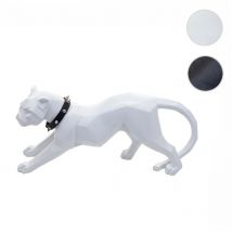 Figure de décoration léopard HWC-D36, sculpture polyresin, 45x20x11cm - noir mat avec collier