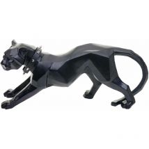 Figure de décoration léopard HHG-739, sculpture polyresin, 45x20x11cm, noir mat avec collier
