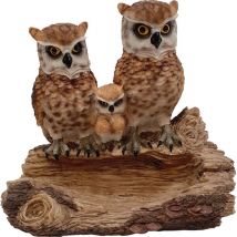 Figurendiscounter Vogeltränke Eulen Dekofigur Braun 25x28x18cm Figur Polyresin