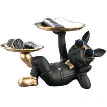 Lablanc - Figurine Bouledogue Français en Résine Décoration de Fond Antidérapante avec 2 Plateaux Figurine Polyvalent Ornement pour Boîte à Clés