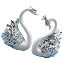 Figurine Cygne en Argent Décoration DIY pour Mini Sculpture Dessert Bébé Amoureux 2 Pièces