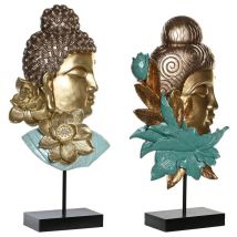 Figure décorative Dkd Home Decor 22 x 8 x 42,5 cm noir doré oriental turquoise bouddha (2 pièces)