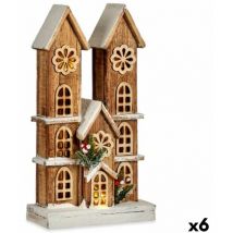 Krist+ - Figure décorative Maison lumineuse White Brown Wood 25 x 46 x 9 cm (6 pcs)