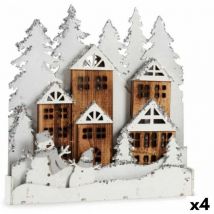 Krist+ - Figure décorative Village Light White Brown Wood 44 x 44,7 x 6 cm (4 pièces)
