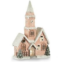 Krist+ - Figurine décorative maison de noël lumière led rose white brun vert magnésium 21 x 77 x 48 cm