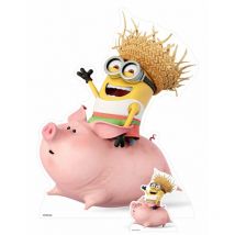 Star Cutouts - Figurine en carton Minion sur un cochon rose h 130 cm