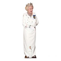 Star Cutouts - Figurine en carton Reine Elisabeth robe blanche et couronne royale Haut 172 cm