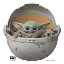 Figurine en carton Bébé Yoda alias Grogu dans son berceau volant film série Mandalorian h 75 cm