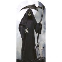 Figurine en carton Passe-tête - Halloween - La Faucheuse avec fond gris - Haut 190 cm