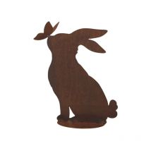 Jardinex - Figurine Lapin bisou métal rouille : déco jardin - Rouille