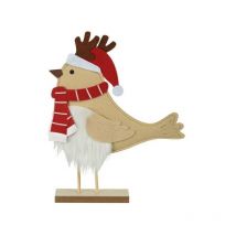 Figurine Mésange en feutre 30cm avec un chapeau