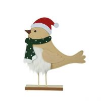 Figurine Mésange en feutre 38cm avec un chapeau