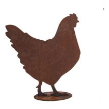 Jardinex - Figurine Poule en métal rouillé : déco jardin - Rouille