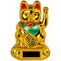Figurine solaire chat porte bonheur or