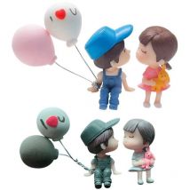 Figurines de couple Frcolor Ornement de voiture Accessoires de tableau de bord amoureux Sculpture Statue bleue Ballon Figurine automatique Couples