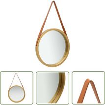 Nova - The Living Store Miroir mural avec sangle 50 cm Doré - Miroir Mural - Miroir Rond - Miroir Doré - Décoration Murale - Miroir Vintage