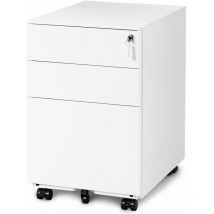 Merax - File Cabinet 3 Drawers Mobile Lockable Office Filing Cabinet with Wheels and Lock, White